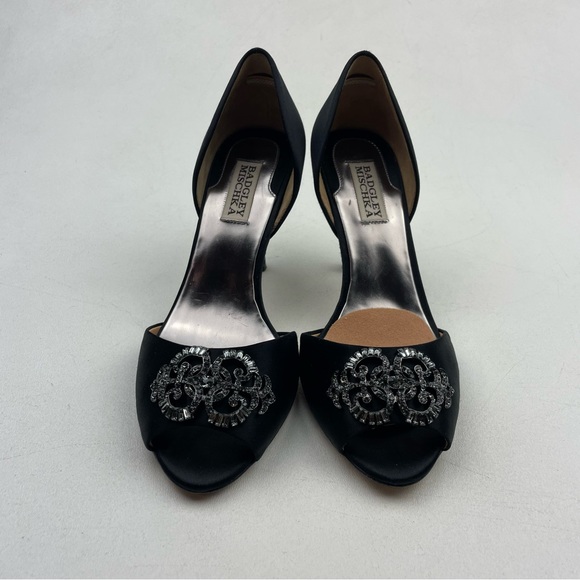 Badgley Mischka Black Satin Embellished Heels Size 8.5 - Picture 2 of 10